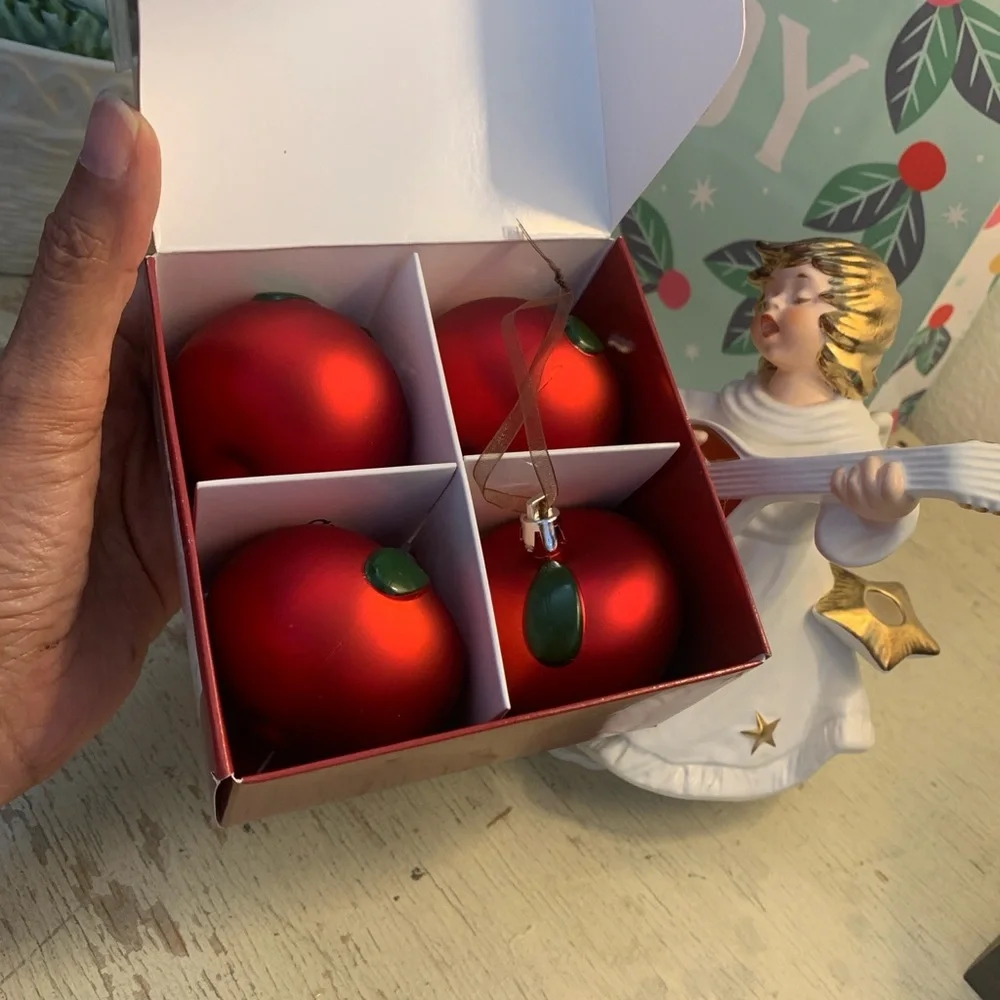 4 pc 🍎 IKEA Apple Christmas ornaments decorations in box holiday decor red fruit